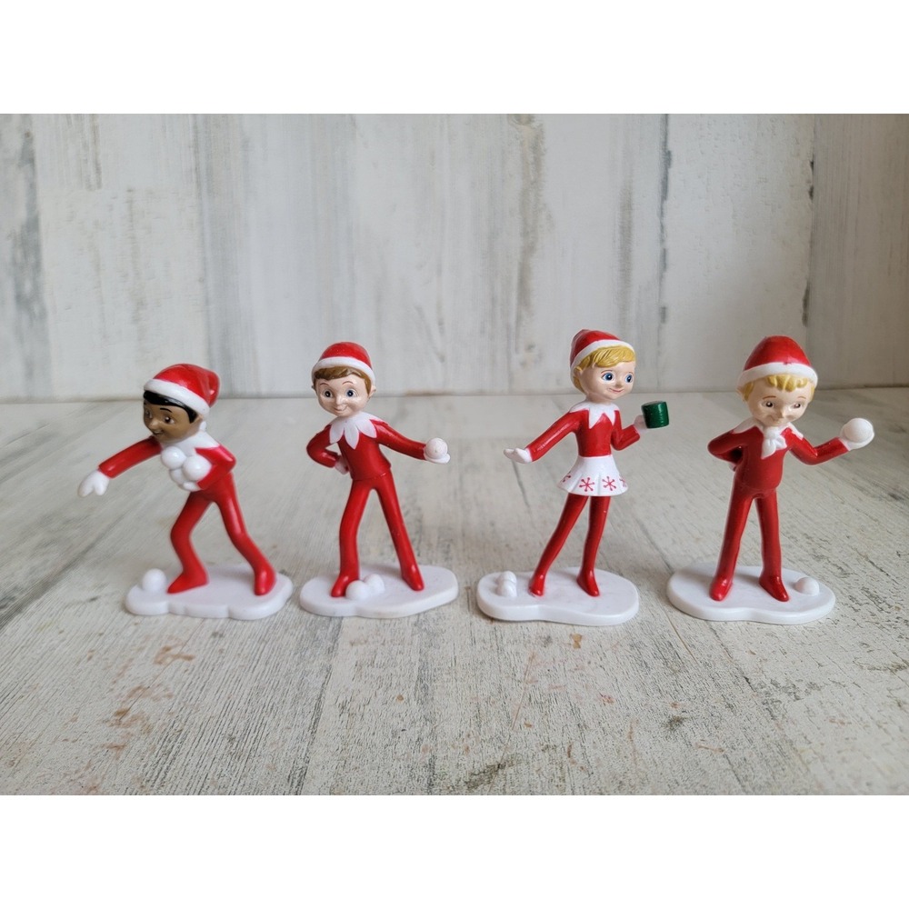 Vintage elf on shelf mini‎ story play figure set snow snowball fight Xmas